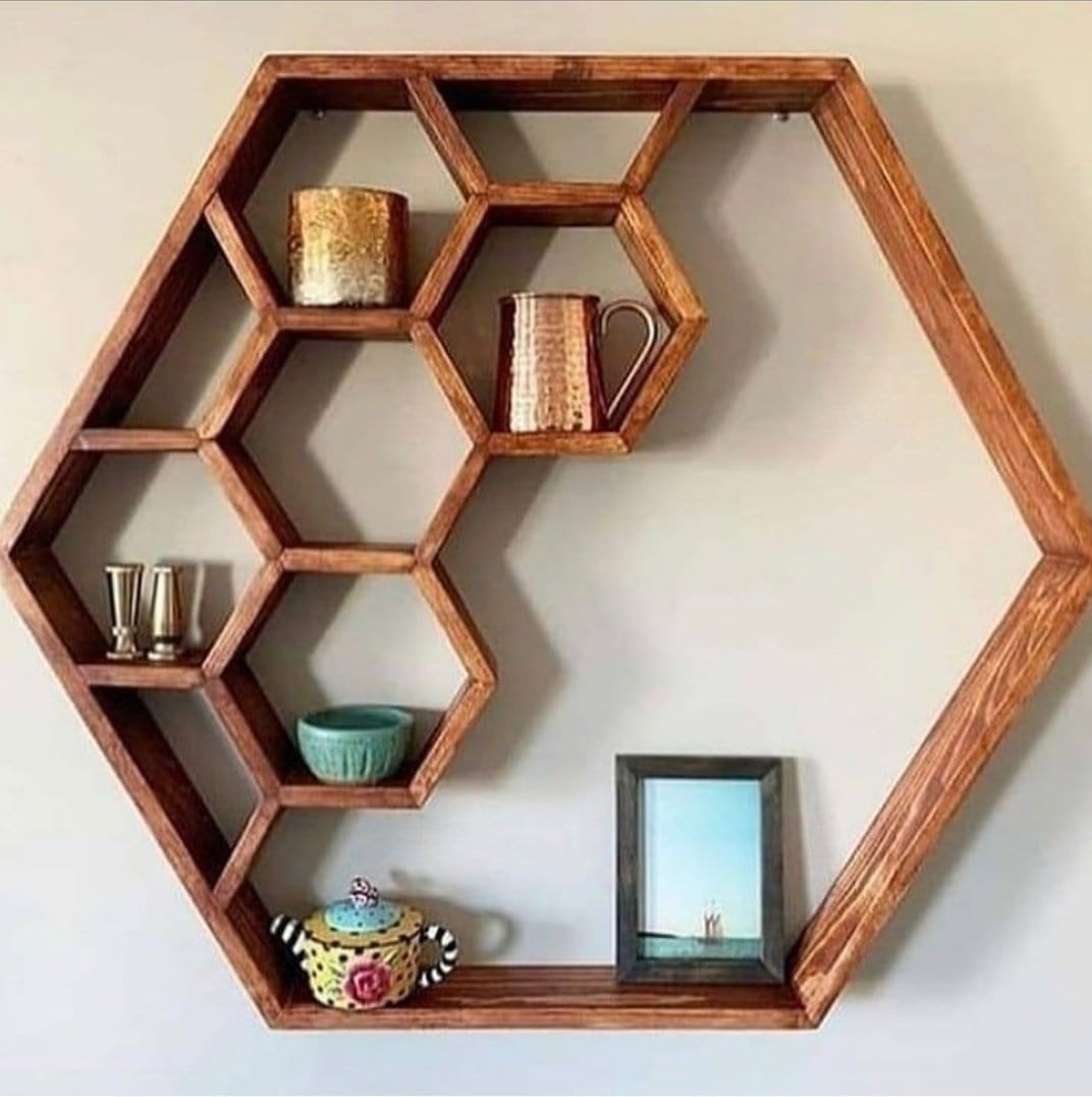 Hexagon hylla i ek