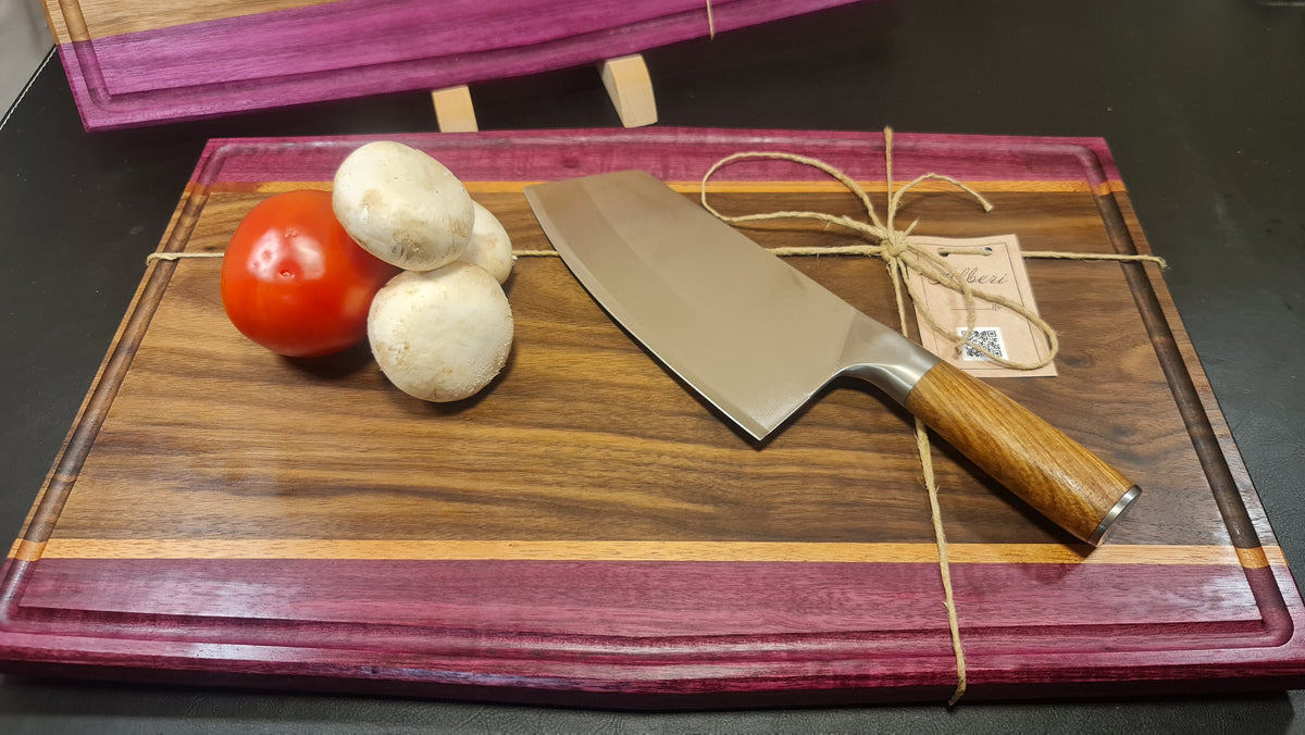 Skärbräda i valnöt, mahogny och purpleheart