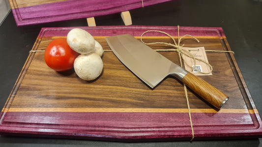 Skärbräda i valnöt, mahogny och purpleheart