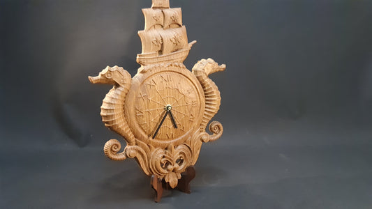 3 D relief Högklassigt väggklocka med sjöhäst motiv